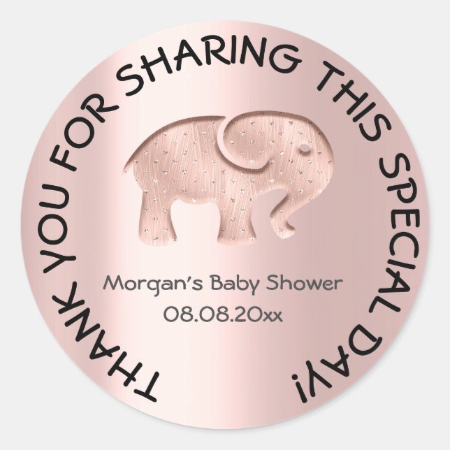 Rose Elephant Baby Shower Favour Thank You Classic Round Sticker (Front)