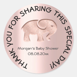 Rose Elephant Baby Shower Favour Thank You Classic Round Sticker