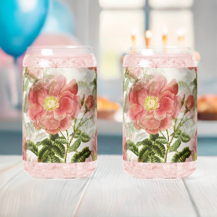 Rose-Embellished Beverage Can Glass Set