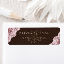 Rose Espresso Romance Wedding Address Label