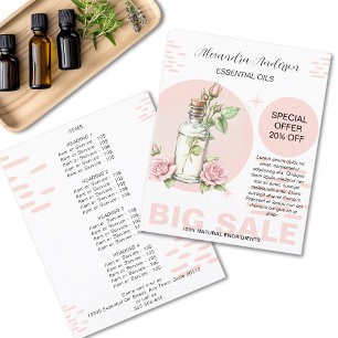 Rose Essential Oils Watercolor Floral Bottle Promo Flyer