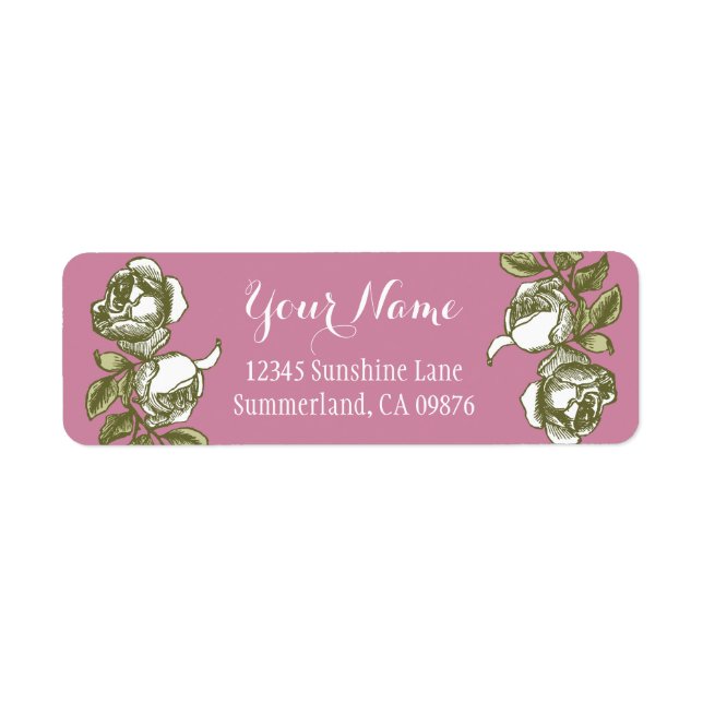 Rose Etching White Golds Pink Custom Address Label (Front)