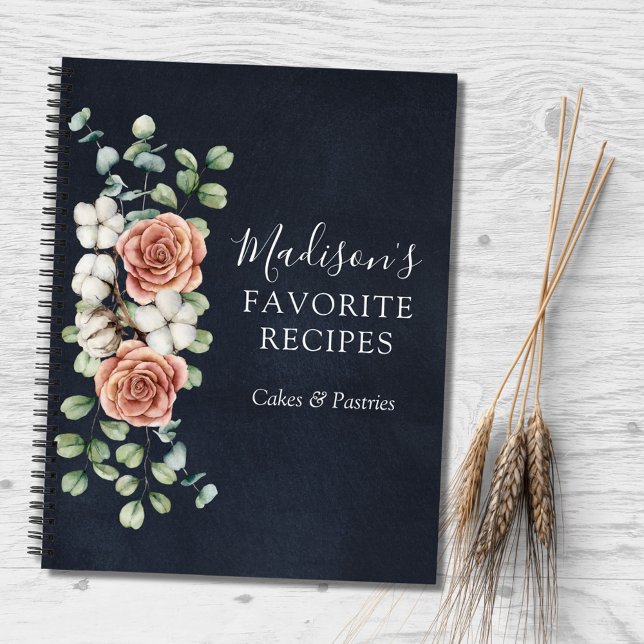 Rose Eucalyptus Floral Rustic Recipe Book (In situ)