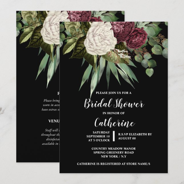 Rose eucalyptus leaves floral greenery chic invitation (Front/Back)