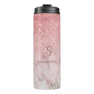Rose Faux Glitter and Marble 2a Monogram Thermal Tumbler
