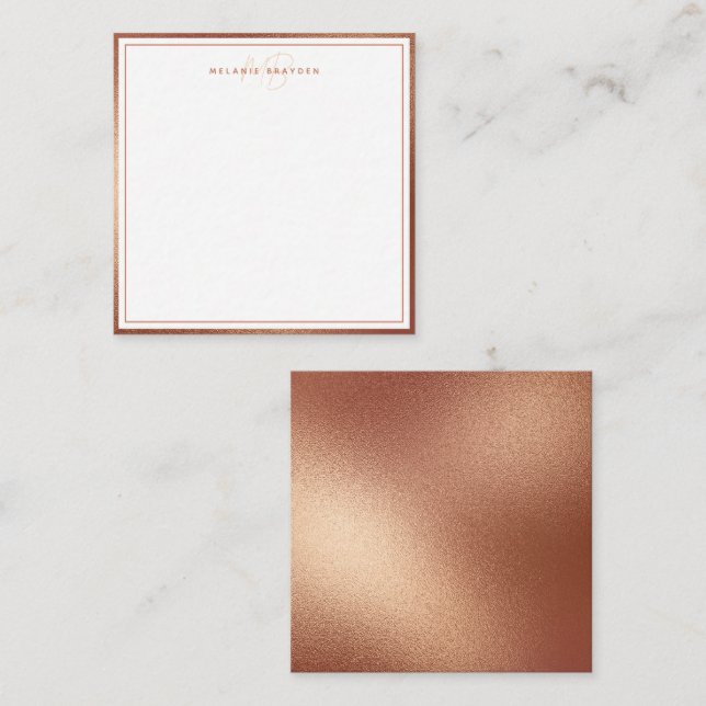 Rose Faux Gold Foil Minimalist Monogram Two Border Card (Front/Back)