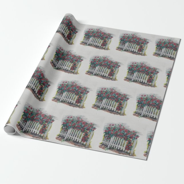 Rose Fence Wrapping Paper (Unrolled)