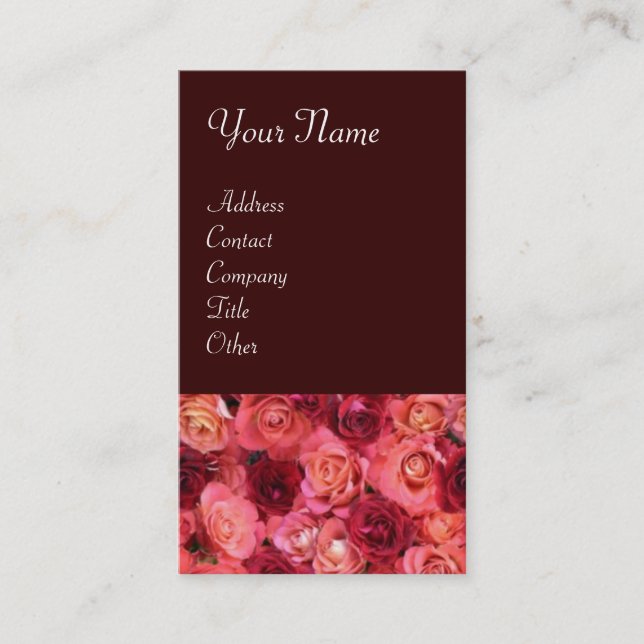 ROSE FIELD ,bright vibrant  red  pink brown Business Card (Front)