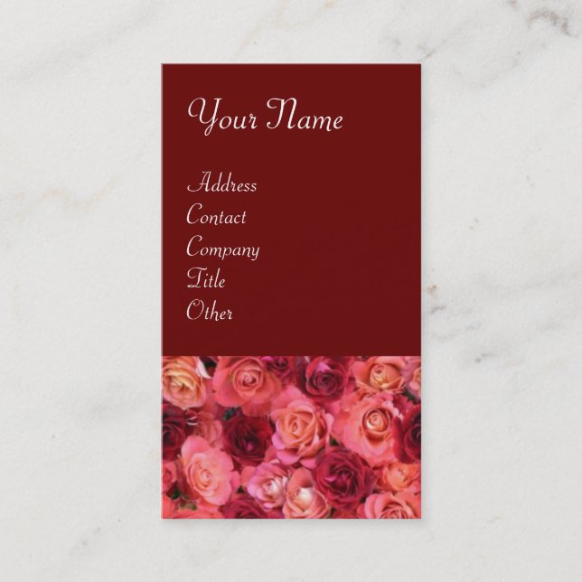 ROSE FIELD ,bright vibrant  red  pink Business Card (Front)