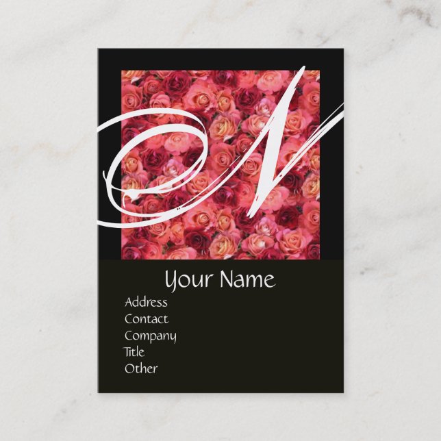 ROSE FIELD SQUARE MONOGRAM pink red black,white Business Card (Front)