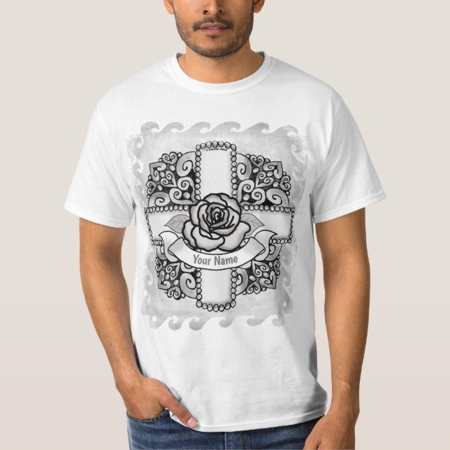 Rose Filigree Christian Cross t-shirt (Front)