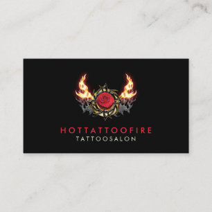 Rose Fire Retro Tattoo Design Business Card