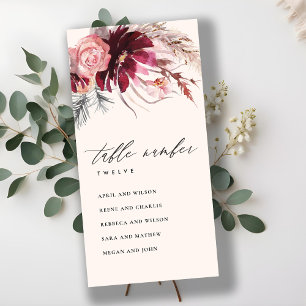 Rose Flora Pampas Grass Seating Chart Table Number