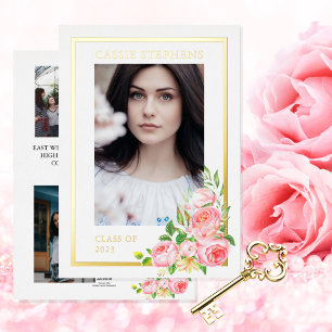 Rose Floral 4 Photo Collage Gold Frame Graduation 