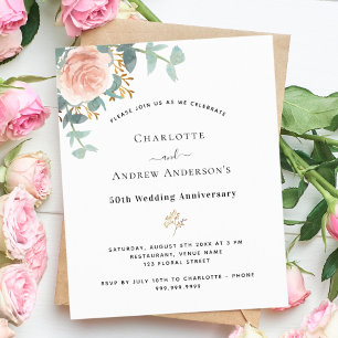 Rose floral 50th wedding anniversary invitation