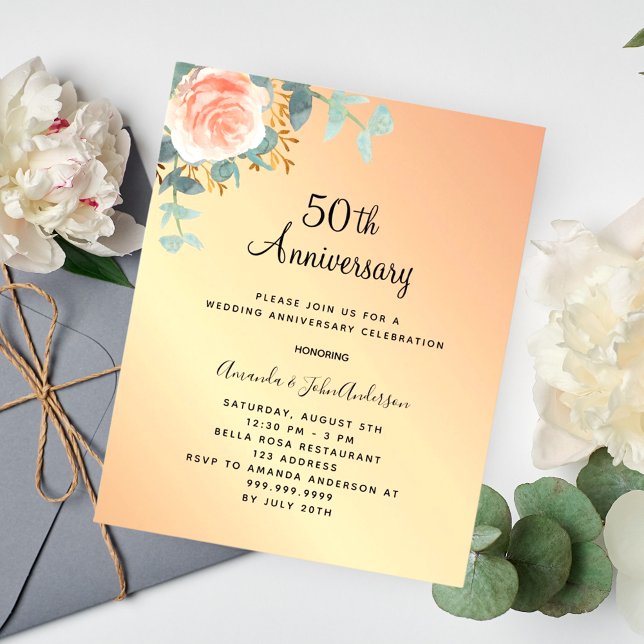 Rose floral 50th wedding anniversary invitation (Creator Uploaded)