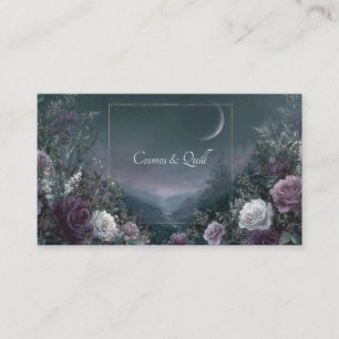 Rose Floral and Crescent Moon Night Sky Valley Business Card