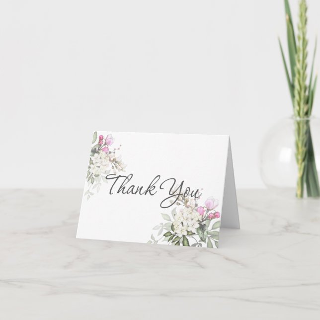 Rose Floral and Greenery Shower Thank You Card (Front)