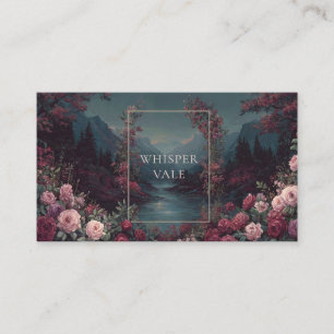 Rose Floral and Twilight Forest Mountain Landscape Business Card