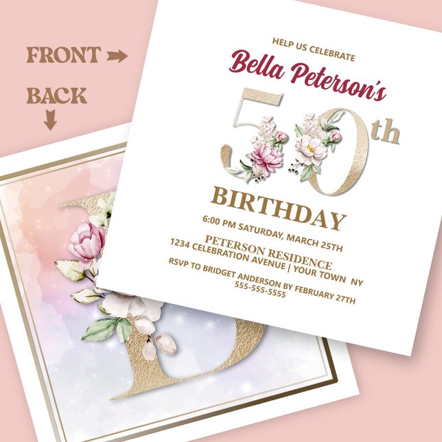 Rose Floral B 50th Birthday Party Invitation (Creator Uploaded)