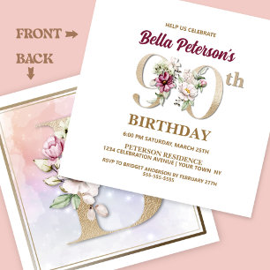 Rose Floral B 90th Birthday Party Invitation