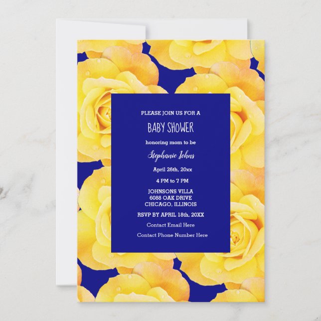 Rose Floral Baby Shower Baby Girl Boy Yellow Blue Invitation (Front)