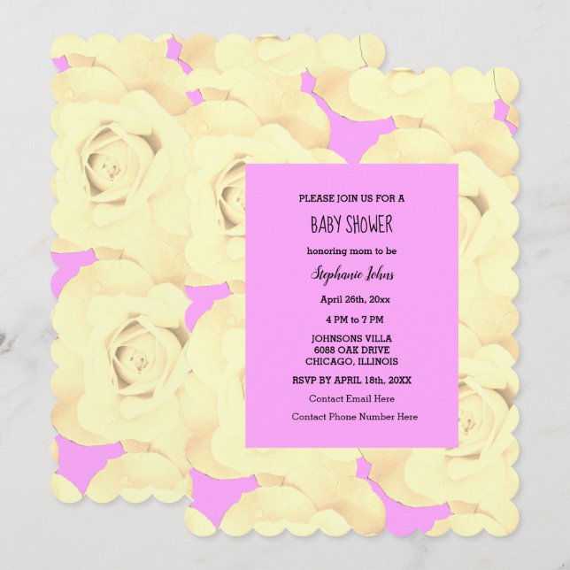 Rose Floral Baby Shower Baby Girl Ivory Pink Cute Invitation (Front/Back)
