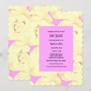 Rose Floral Baby Shower Baby Girl Ivory Pink Cute Invitation