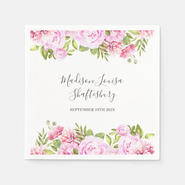 Rose Floral Baptism Christening Napkin (Front)