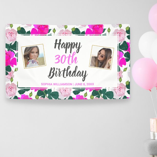 Rose Floral Birthday Any Age Name Custom Photos Banner (Creator Uploaded)