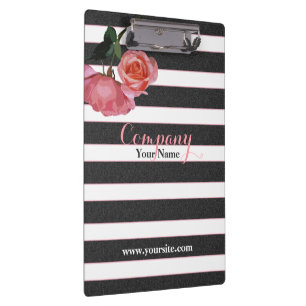 Rose Floral Black & White Stripes - Clipboard