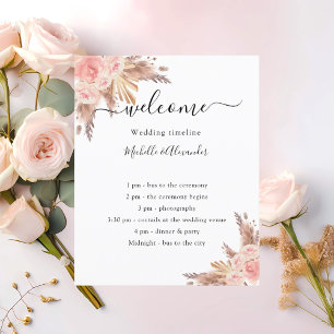 Rose floral blush pampas grass wedding program