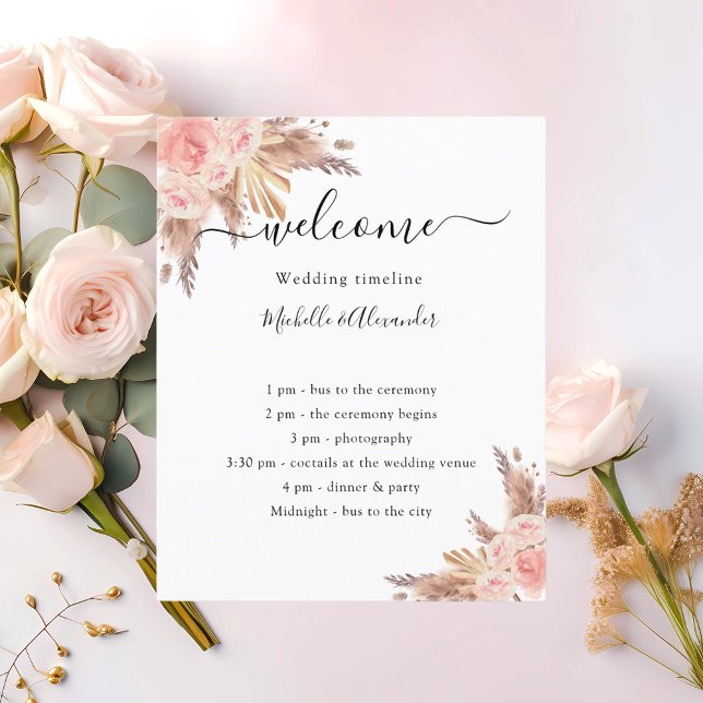 Rose floral blush pampas grass wedding program (Creator Uploaded)