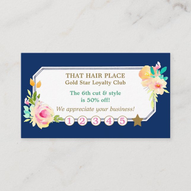 Rose Floral Border Hair Style Salon Loyalty Card (Front)