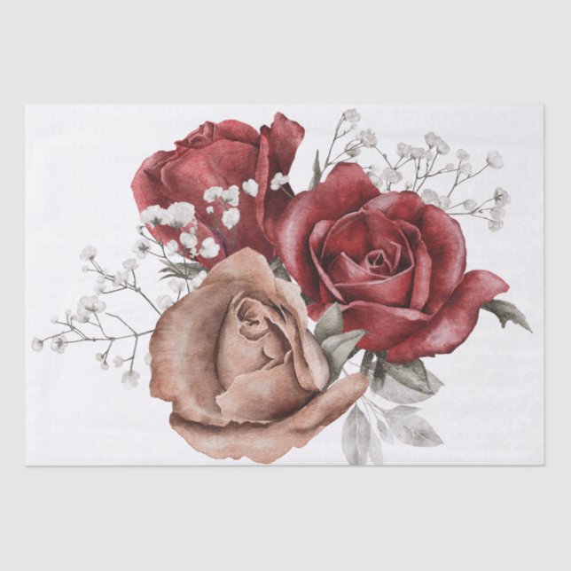 Rose Floral Bouquet Watercolor Decoupage Tissue Paper (Front)