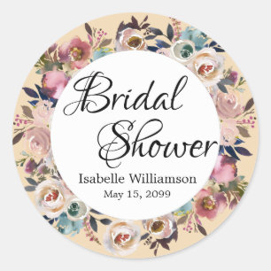 Rose Floral Bridal Shower Classic Round Sticker