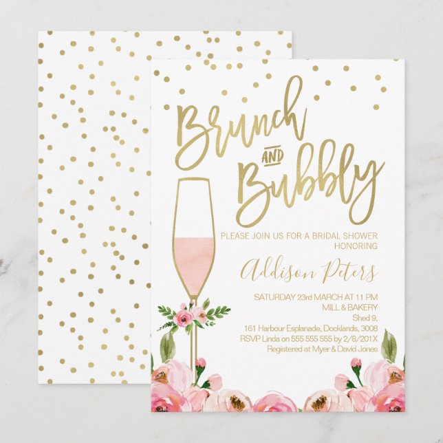Rose Floral Brunch Bubbly Bridal Shower Invitation (Front/Back)