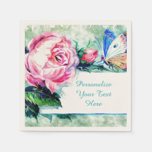 Rose Floral & Butterfly Watercolor Personalise Napkin