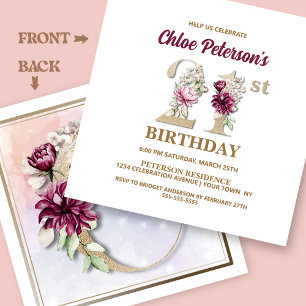 Rose Floral C 21st Birthday Party Invitation