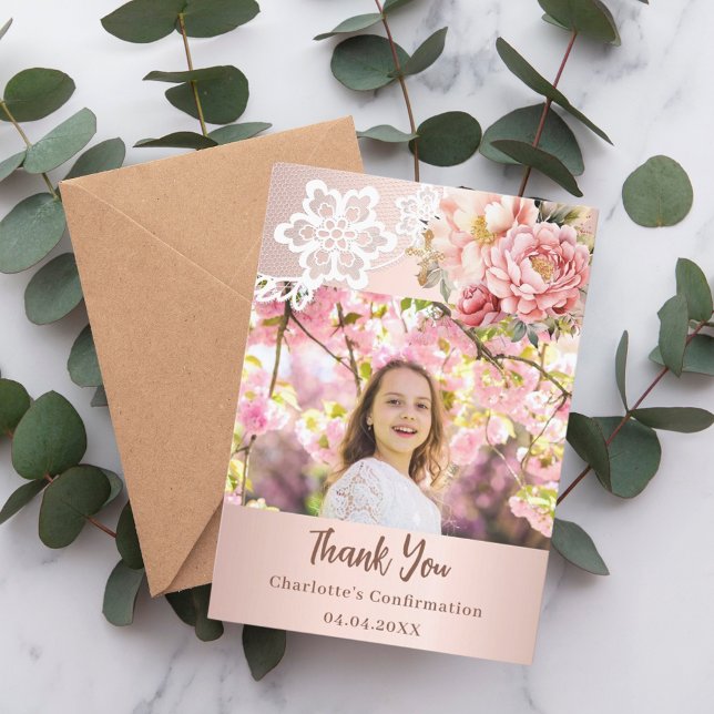 Rose floral Confirmation photo thank you card (Creator Uploaded)