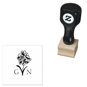 Rose Floral Couple Initials Wedding Rubber Stamp