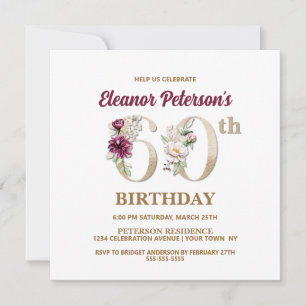 Rose Floral E 60th Birthday Party Invitation