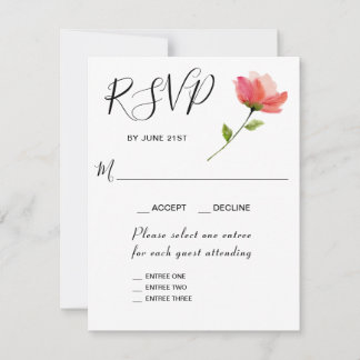 Rose Floral Elegant 3 Entree RSVP Response Card