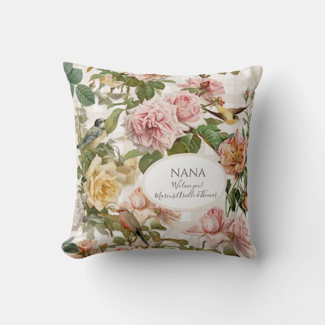 Rose Floral Elegant Blush Pink Nana Grandma Photos Cushion (Front)