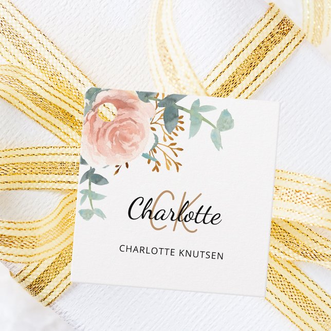 Rose floral eucalyptus monogram name business tag (Creator Uploaded)