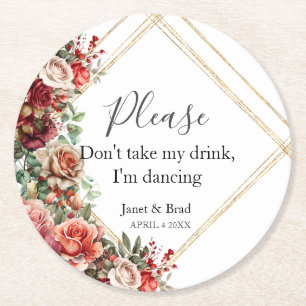 Rose Floral Eucalyptus Round Paper Coaster