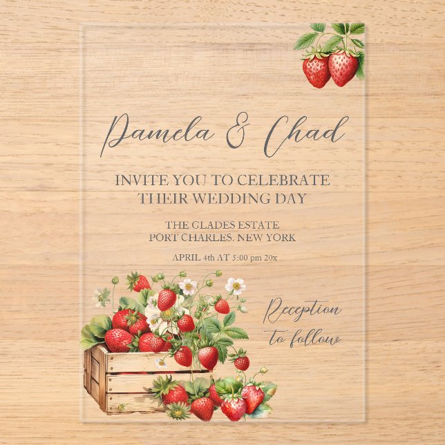 Rose Floral Eucalyptus Wedding Acrylic Invitations (Front)