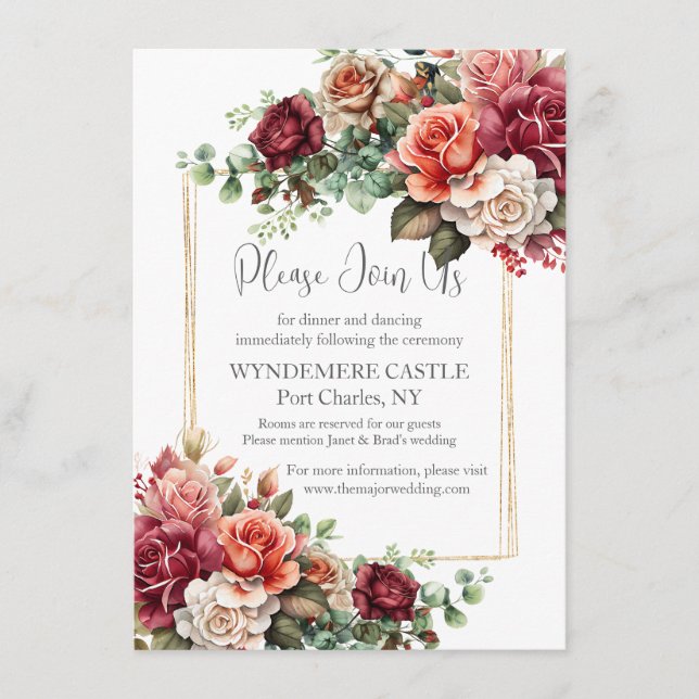 Rose Floral Eucalyptus Wedding Enclosure Card (Front)