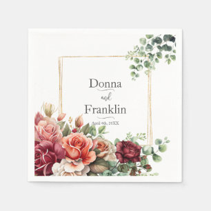 Rose Floral Eucalyptus Wedding Napkin