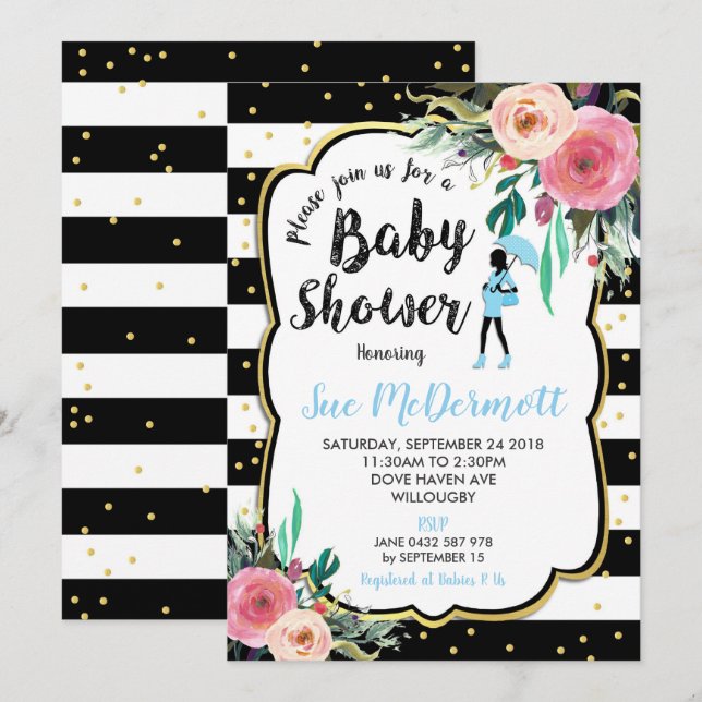 Rose Floral Flowers Baby Shower Invitation Boy (Front/Back)